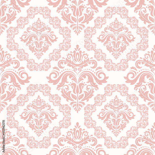 Classic seamless vector pattern. Damask orient pink and white ornament. Classic vintage background. Orient pattern for fabric, wallpapers and packaging