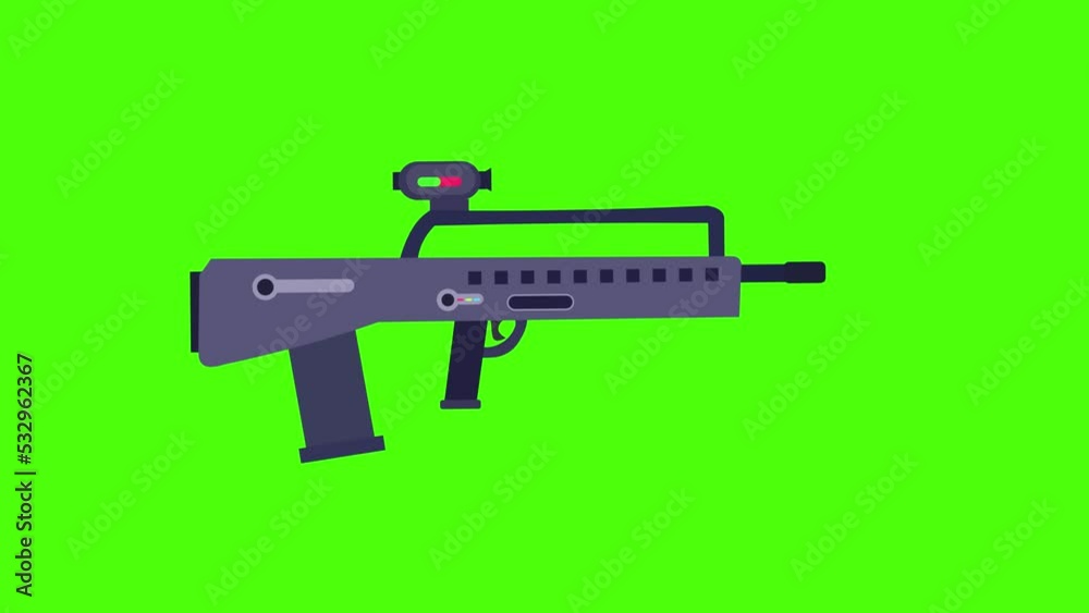 modern automatic assault rifle with scope shooting action animation on ...