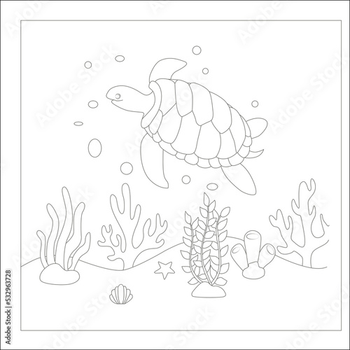 funny tortoise coloring page for kids © Sumon ali
