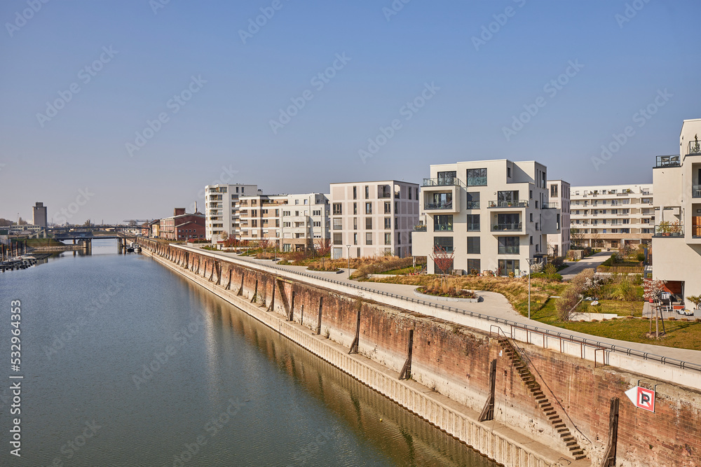 Cityscape of New Buildings in Luitpoldhafen in Ludwigshafen, Germany