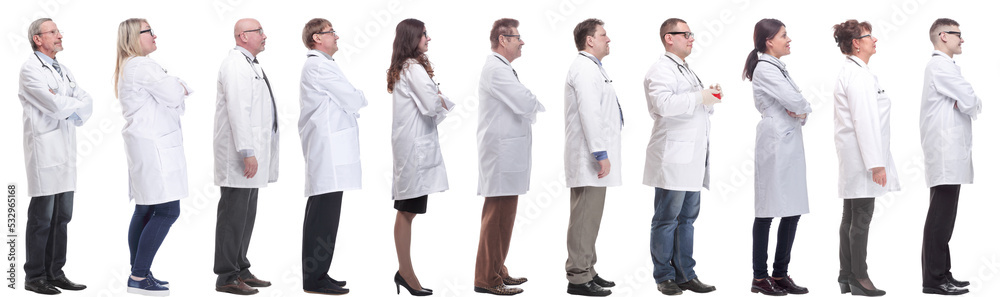 group of doctors in profile isolated on white group of doctors in profile isolated on white