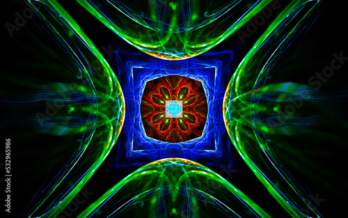 digital illustration abstract image generated fractal background image portal pattern of various geometric shapes and lines of various colors for computer graphics or web design