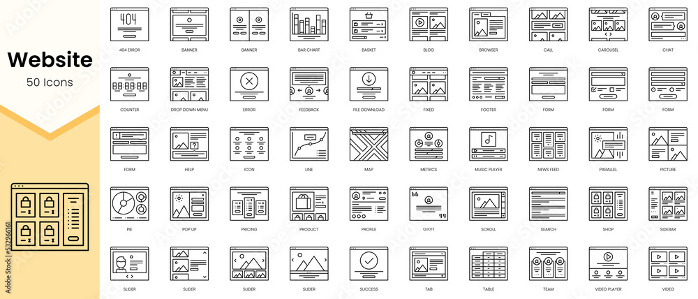 Simple Outline Set ofWebsite icons. Linear style icons pack. Vector ...