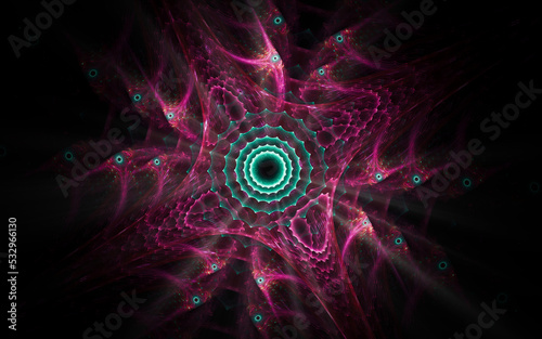 digital illustration abstract image generated fractal background image portal pattern of various geometric shapes and lines of various colors for computer graphics or web design