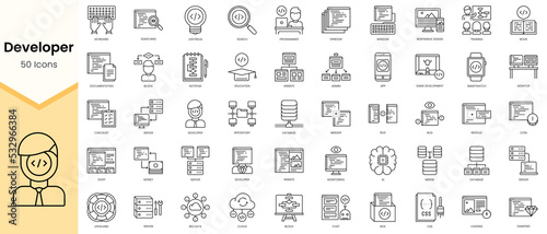 Simple Outline Set ofDeveloper icons. Linear style icons pack. Vector illustration