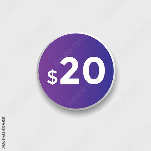 Monthly 20 Dollar price tag or sticker. twenty dollars sales tag. shopping promotion marketing concept. sale promotion Price Sticker Design
