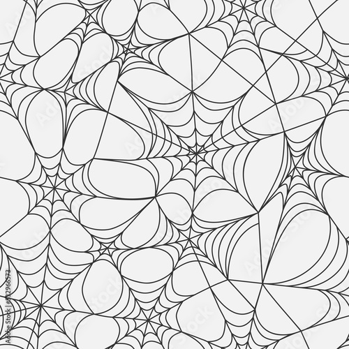 Hand drawn cute autumn seamless pattern with spider web. Flat vector spooky Halloween print design in doodle style. Repeated background, textile, wrapping or wallpaper.