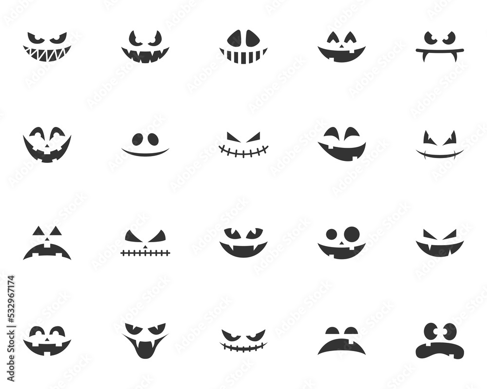set of scary face icons, halloween, evil face
