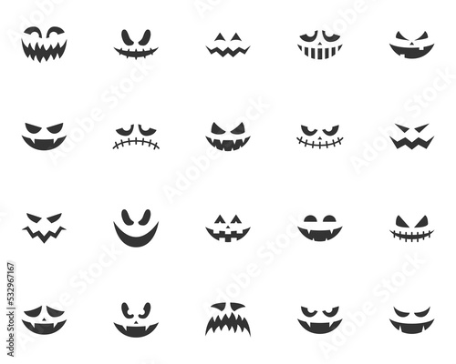 set of scary face icons, halloween, evil face