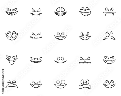 set of scary face icons  halloween  evil face