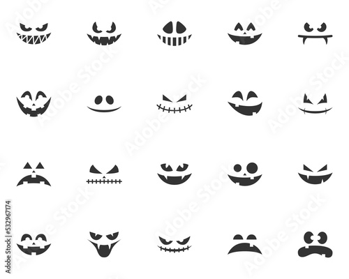 set of scary face icons, halloween, evil face