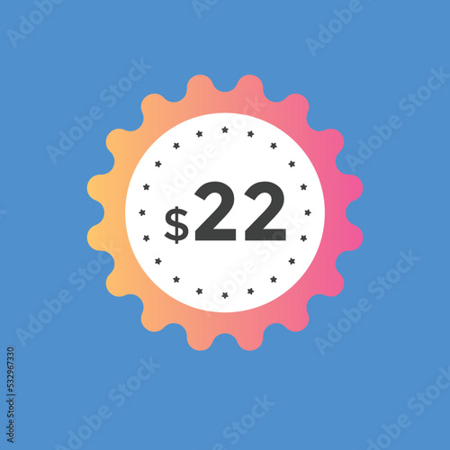 Monthly 22 Dollar price tag or sticker. twenty tow dollars sales tag. shopping promotion marketing concept. sale promotion Price Sticker Design
