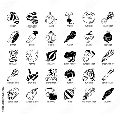 Set of Root Vegetables thin line icons for any web and app project.