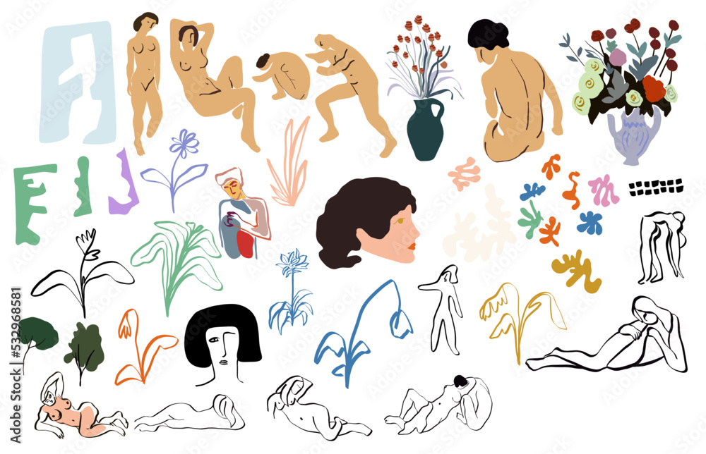 Fototapeta premium Abstract Vector Seamless Pattern Girls Mathis Style Postmodernism Organic Shapes