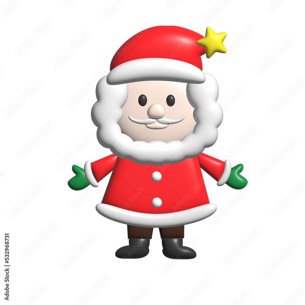 3D Realistic cartoon santa claus and christmas tree decorations with gifts winter holiday design elements isolated white 3D Realistic cartoon santa claus and christmas tree decorations with gifts winter holiday design elements isolated white