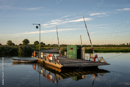 free river ferry on the Warta River in the town of Waki, Poland, September 2022