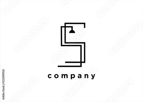 letter S initial name shower logo design line art style interior