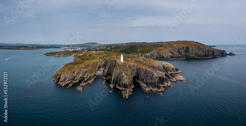 panorama landscape of the Baltimore Beacon and entrance to Baltimore Harbor in West Cork