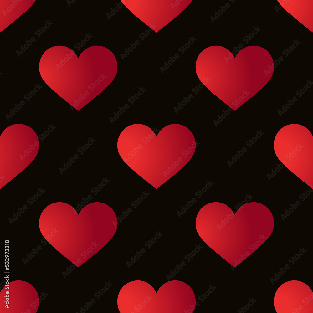 Seamless pattern. Red Heart. Vector illustration of bright hearts on black background. Valentine Day. For holydays designs, greeting cards, holiday prints, designer packaging, stylish textiles, etc.