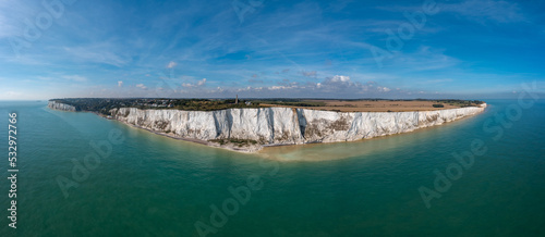 panorama landscape view of the White Cliffs of Dover and the South Foreland on the English Channel photo