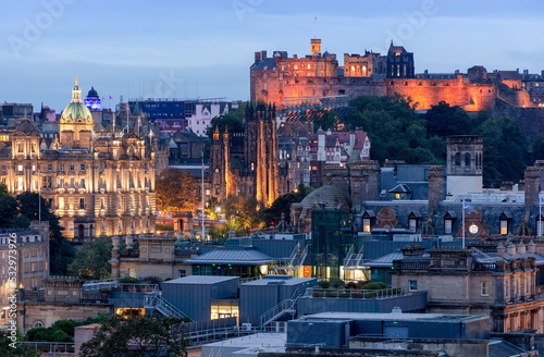 Beautiful evening cityscape of Edinburgh in Scotland, night lights