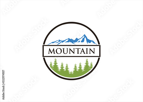 illustration mountain pine tree evergreen logo design template