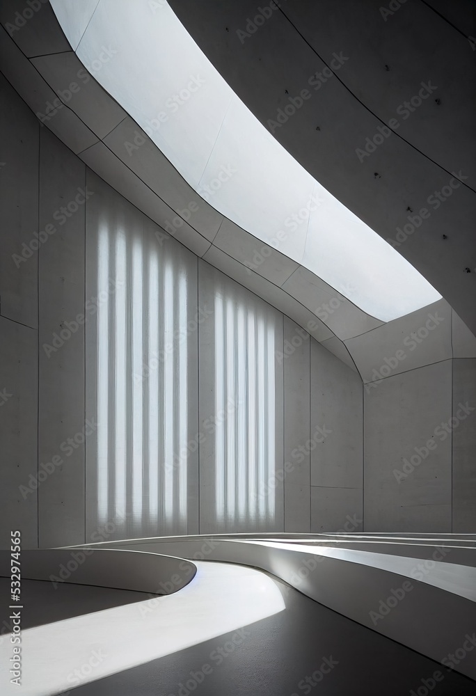 Obraz premium Interior shot of a modern contemporary futuristic chapel, 3d render