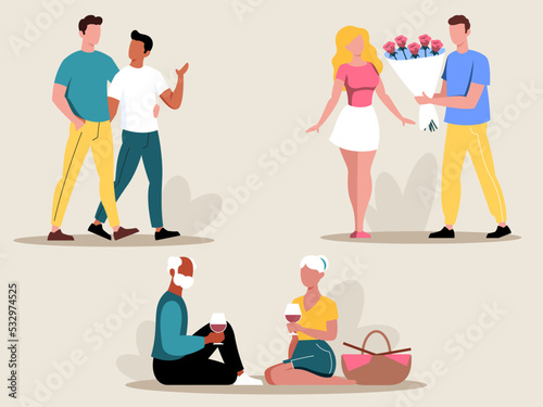 Couples in love flat vector ilustration shows happy