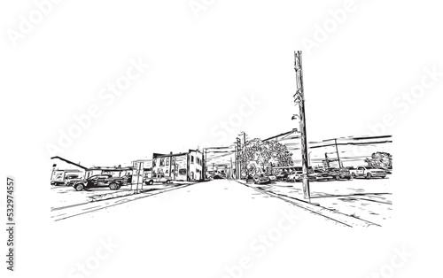 Building view with landmark of Owensboro is the 
city in Kentucky. Hand drawn sketch illustration in vector.