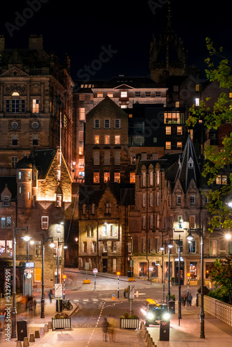 Beautiful evening cityscape of Edinburgh in Scotland  night lights