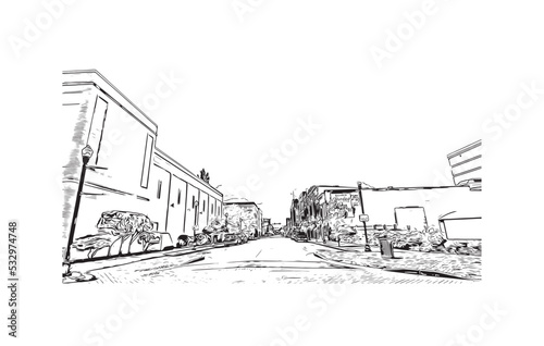Building view with landmark of Owensboro is the  city in Kentucky. Hand drawn sketch illustration in vector.
