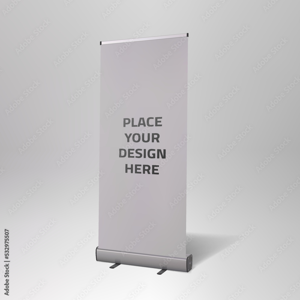Photorealistic realistic vector mockup mock up roll up rollup blank empty white gray background