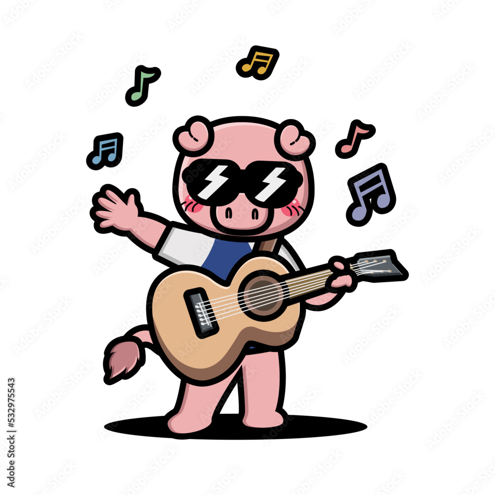 Cute Pig playing guitar
