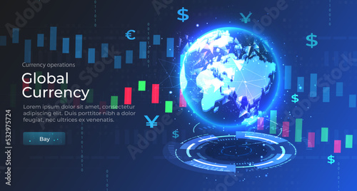 Global financial graphic concept, global financial investment and cryptocurrency. Economic trends. Financial investment or business idea of economic trends. Abstract financial background. Vector