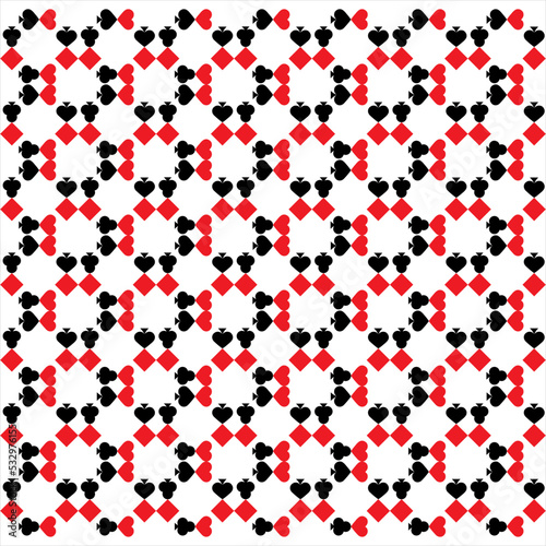 Seamless casino gambling poker background with red and black symbols in circle formation, vector illustration. for printing on cloth and paper.