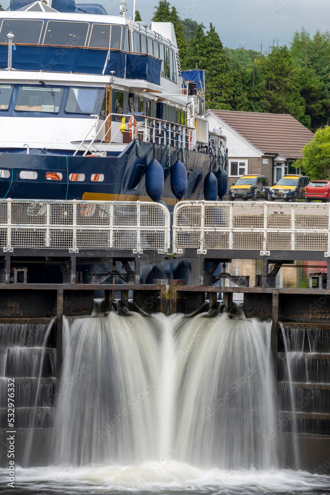 Corpach canal water leaking from it's locks,Corpach,Lochaber,Scotland,UK. Corpach canal water leaking from it's locks,Corpach,Lochaber,Scotland,UK.