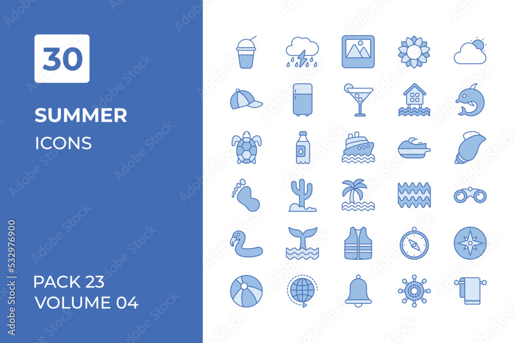 Summer icons collection. Set vector line with elements for mobile concepts and web apps. Collection modern icons.