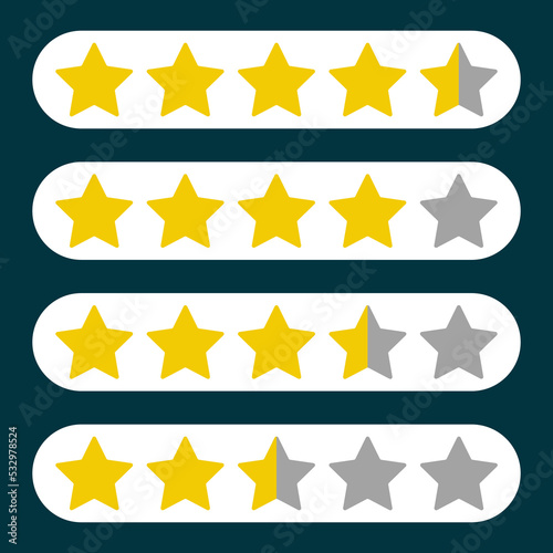 Yellow star customer product rating review collection set. vector illustration. eps 10.