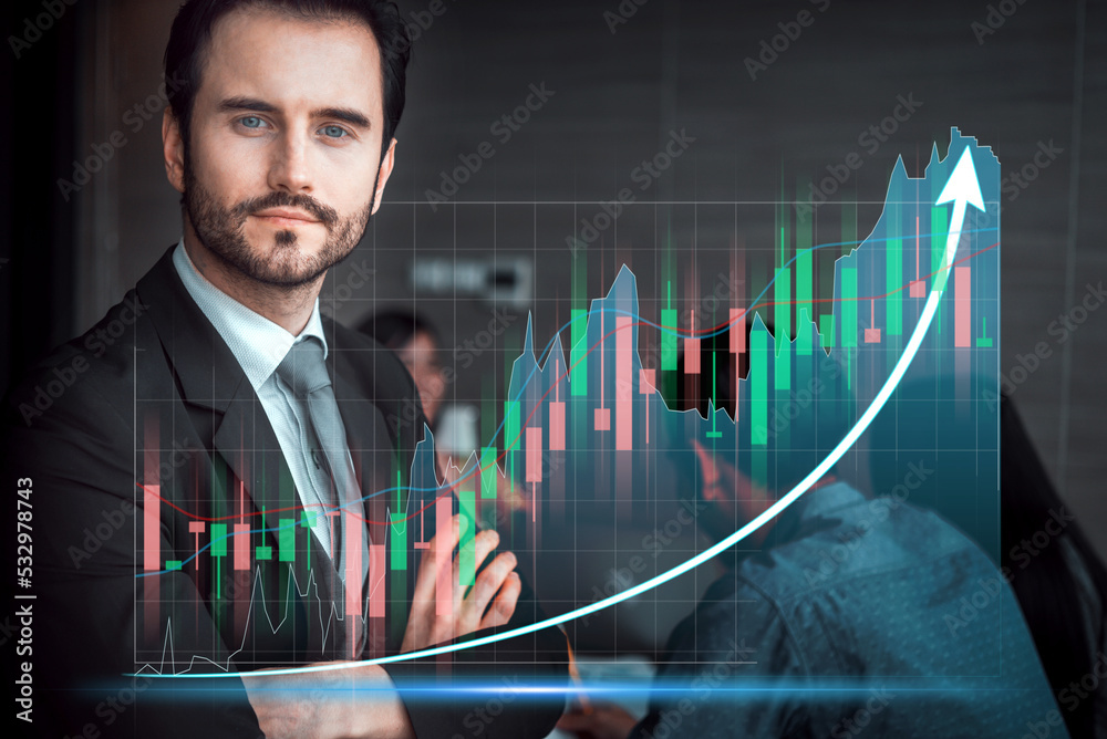 Happy businessman meeting with business growth investment stock finance profit graph of marketing financial increase digital money trade chart and success global target economy arrow diagram. Happy businessman meeting with business growth investment stock finance profit graph of marketing financial increase digital money trade chart and success global target economy arrow diagram.