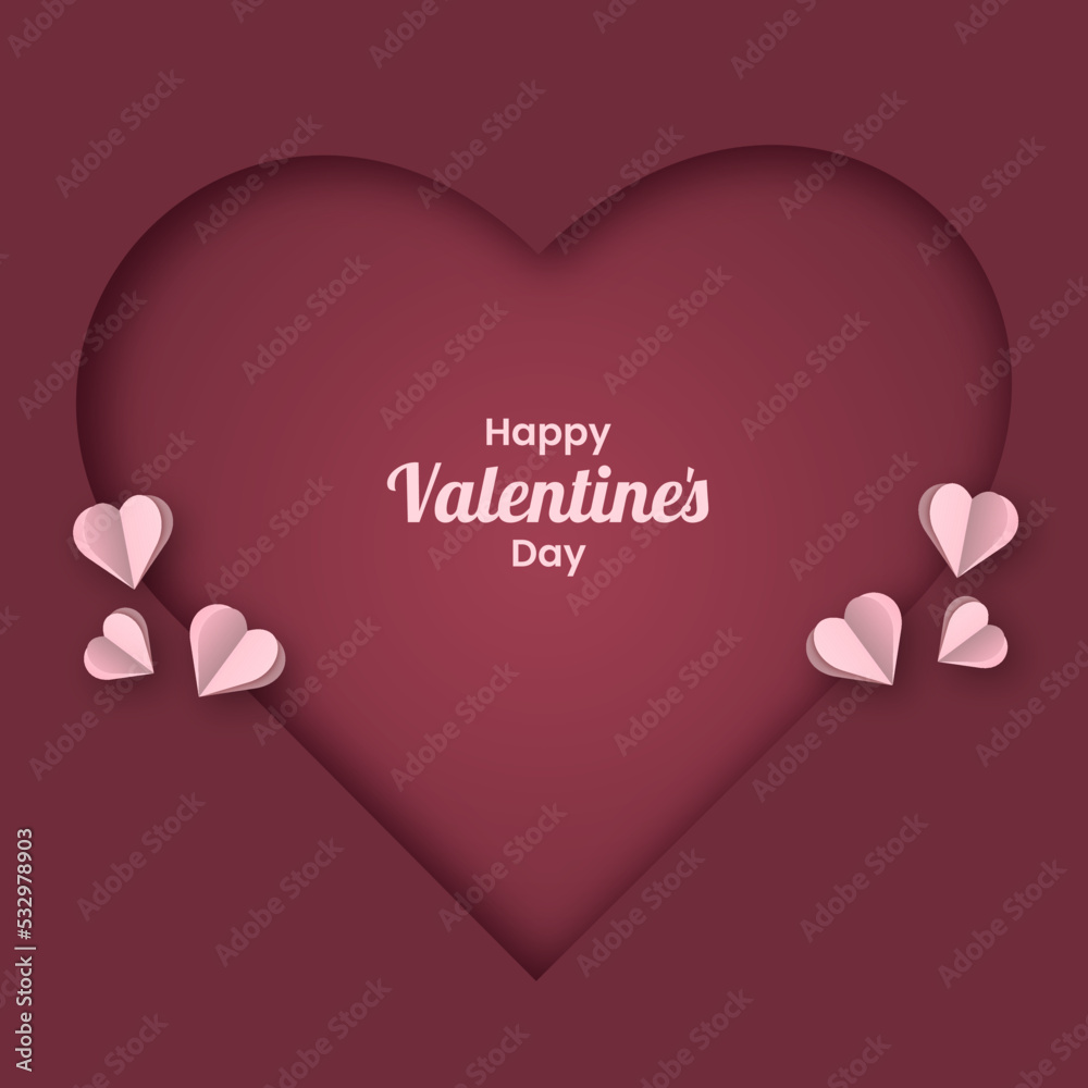 Happy Valentine's Day Greeting card paper cut illustration
