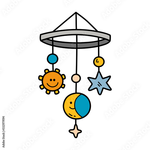Vector illustration of  doodle baby nursery mobile decor  