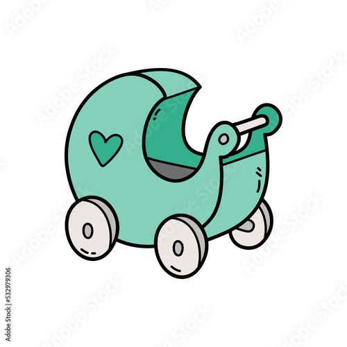 Vector icon illustration of doodle baby doll pram 