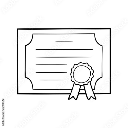 Vector illustration of  outline doodle diploma for children, coloring and scrap book