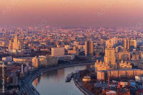 cityscape of modern and urban skyscrapers Moscow International Business Center is Architecture and landmark of Moscow City with sweet sunset sky  moscow city  Russia