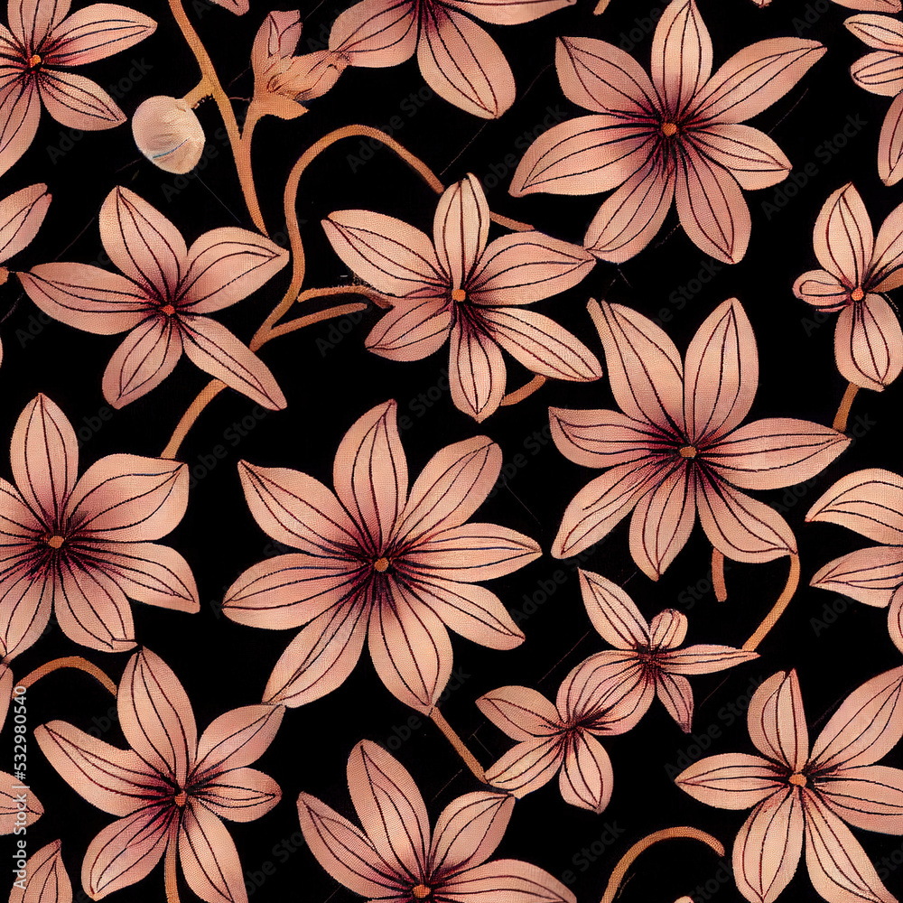 Obraz premium Fabric repeating pattern of dark burgundy colored wild flowers for a wall paper or fabric