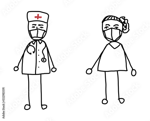 Arzt mit Patient, beide mit Maske