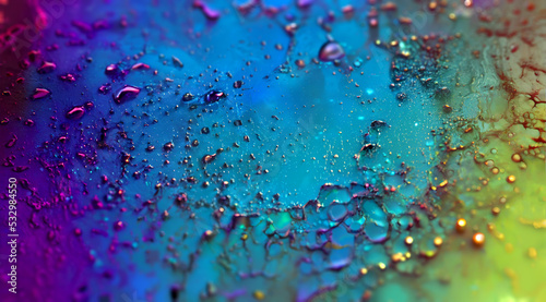 bright and vibrant abstract paint pour on glass. Vivid colors of wet metallic paint with shallow depth of field. Abstract fantasy wallpaper of thick paint texture. liquid backdrop. Render