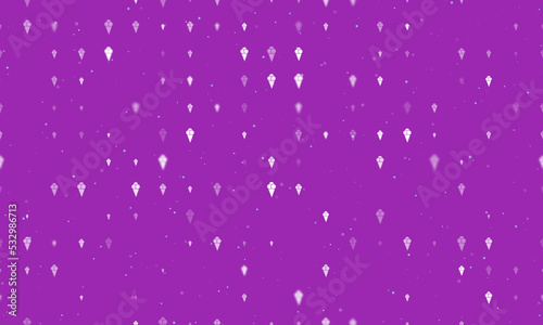 Seamless background pattern of evenly spaced white ice cream balls symbols of different sizes and opacity. Vector illustration on purple background with stars