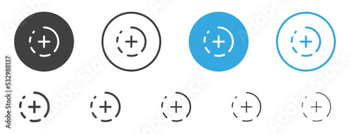 Add story icon with plus symbol, vector add new stories social media icon. create save add to favorites icons