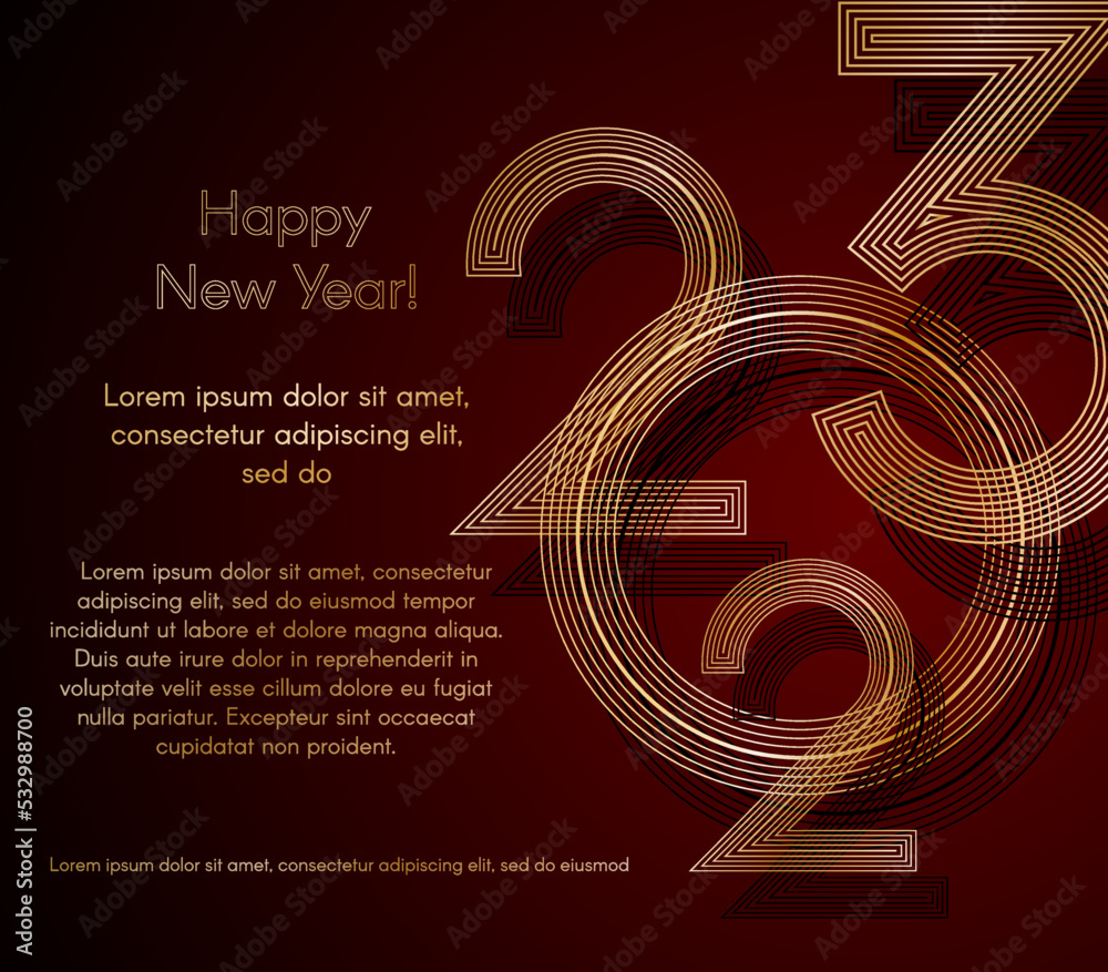 2023 Happy New Year Gold lines on a red background Creative element for design luxury card invitation party New Year 2023 and Christmas Modern design gold line 2023 luxury invitation card Vector art